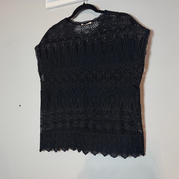 Ulla Johnson Tops - Ulla Johnson Crochet Sheer Lace Blouse Size 8 Black Cap Sleeve Floral Scalloped